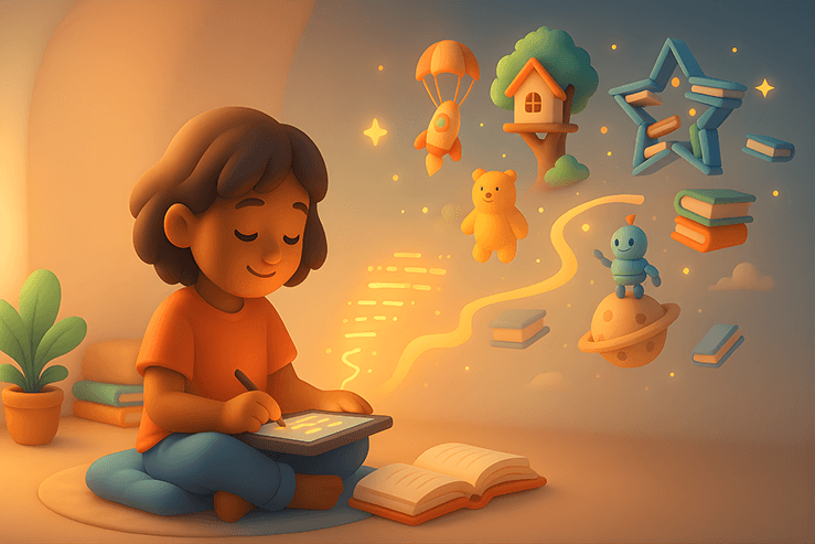 Children writing and creating stories